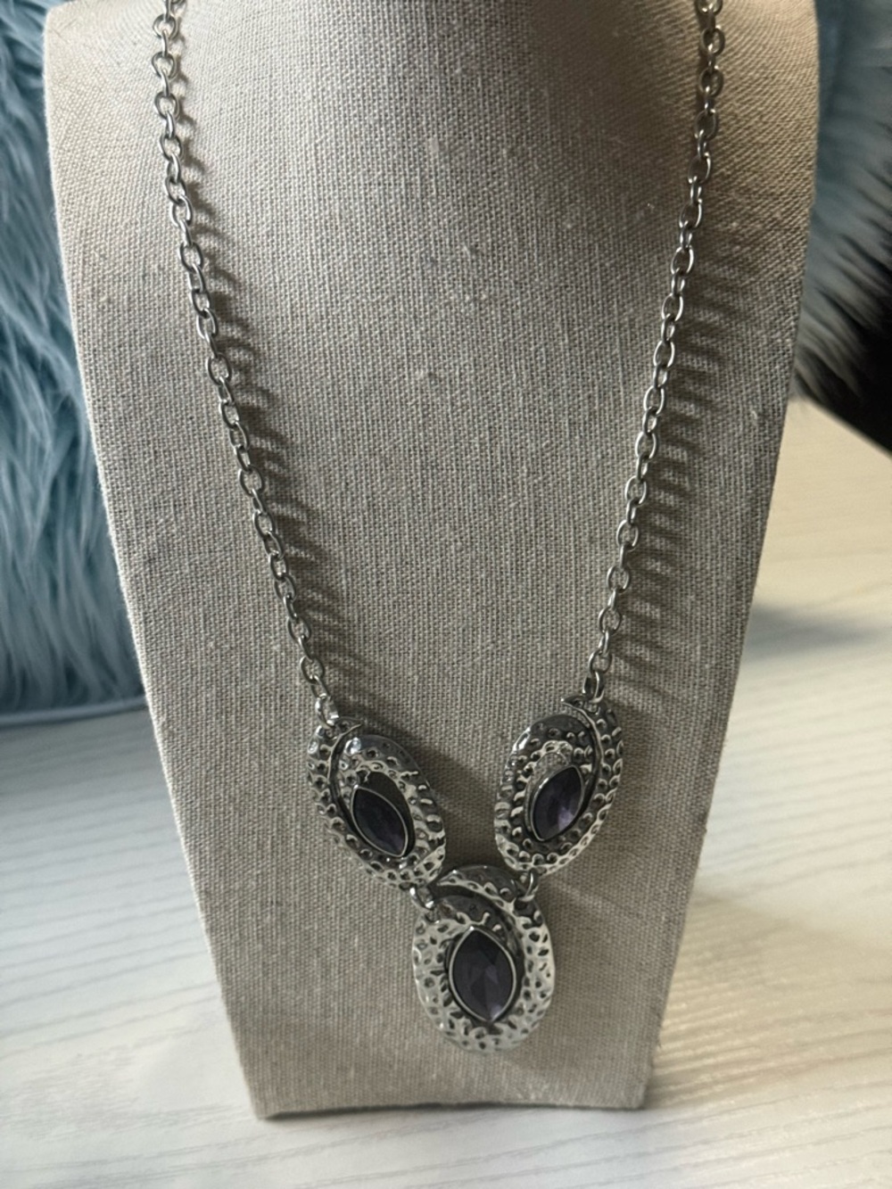 Silver-Tone Necklace with Purple Stone Accents